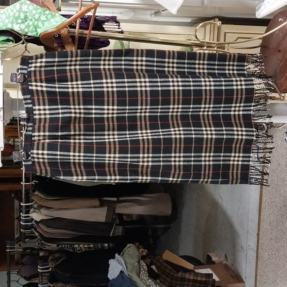 Briggs New York Plaid Pencil Skirt with Fringe